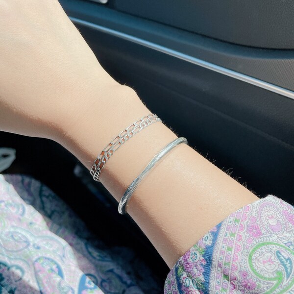 Silver Etched Bangle Etsy