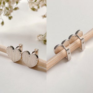 Dainty Heart Matte lever-back huggie hoop earrings Sterling silver, tiny 7mm heart brushed hoop lever back earrings, low earlobe hoop