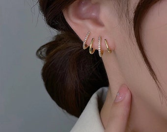 Minimalist Gold Mult-layered Hoop Stud earrings / Minimal Gold plated multi hoop earrings / Chucky hoop earrings / hoop piercings