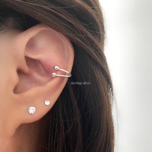 Ball Cross Hoop Sterling silver ear cuffs, double hoop ear cuffs, rope ear wrap, solid sterling silver, fake piercing, no piercing