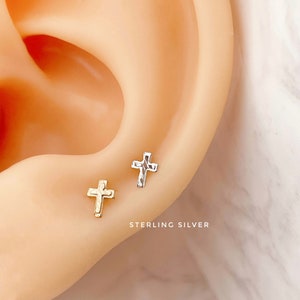Dainty cross stud earrings Sterling silver, gold cross stud earrings, Tragus, cartilage, Helix, tiny cross stud earrings, delicate earrings