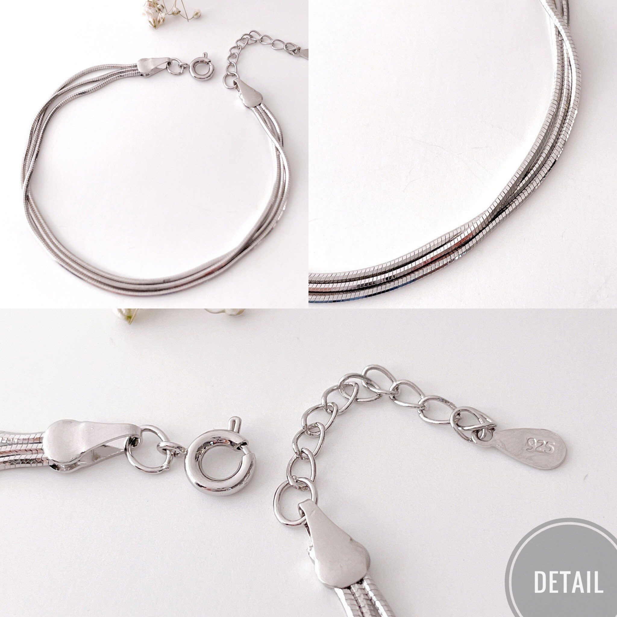 TATIANA☆[Silver925] Ball n Snake Chain Layered Bracelet Sterling Silver Chain Layer Bracelet Set With a Gift Package