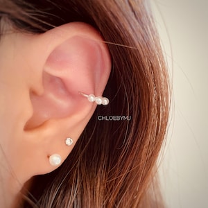 pearl ear cuff Sterling silver, ear cuff pearl, pearl hoop ear cuffs, no piercing, delicate, dainty jewelry