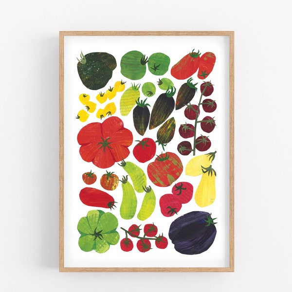 Tomatoes Giclee Art Print. A4 illustration homegrown, fruit, veg, garden, gardener, grow your own, botanical, allotment greenhouse, poster.