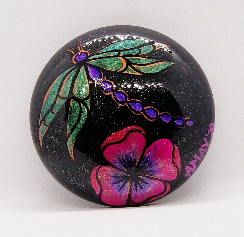 Glittery Dragonfly Paperweight Rock