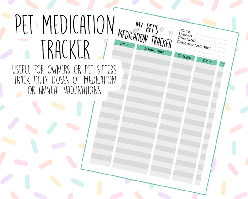 Pet Medication Tracker Checklist for Animal Medications Etsy