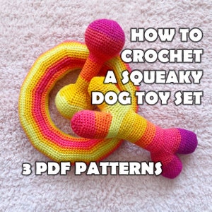 How to Crochet a Dog Squeaky Toy Set Instant Download Printable PDF Pattern Tutorial - Squishy Plush Pet Toys - Stuffed Chew Toy for Dogs