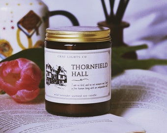 Thornfield Hall soy candle, Jane Eyre inspired candle, wild lavender scent, floral spring fragrance, gifts for writers, classic literature