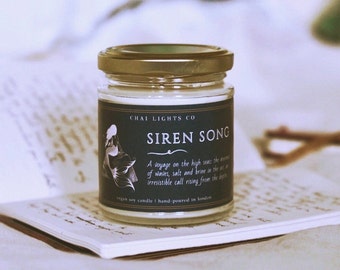 Siren Song soy candle, fresh marine ocean scent, sea candle, rock salt and driftwood fragrance, mermaid mythology gift, folklore candle