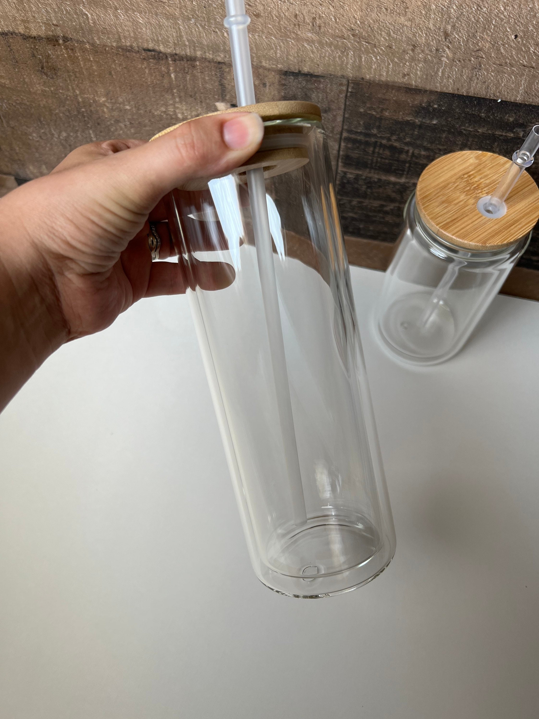 Snow Globe Glass / Pre Drilled Tumbler / Glass Can Tumbler / Etsy