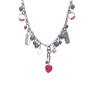 Wishing Heart Eclipse- gothic fairycore necklace, red black charm jewelry, handmade romantic gift for her