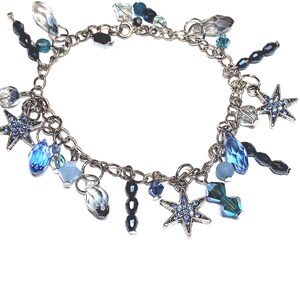 Celestial Star Charm Bracelet- Blue Crystal Beaded Bracelet | Night Sky Jewelry | Gift for Her