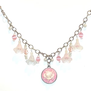 Sugar Rose Spell Necklace - Fairycore Pink Necklace | Romantic Vintage Style | Handmade Necklace | Whimsical Jewelry Gift