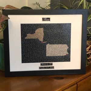 Long Distance Wedding Anniversary Present, Personalized Anniversary Gift, Anniversary, State Outline, Wedding Song Lyrics Framed