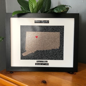 Eighth Year Wedding Anniversary Present, Personalized Bronze Anniversary Milestone Gift, Year Eight Anniversary, State Outline, Wedding Song