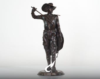 Escultura de Mosqueteiro Cavaleiro em Bronze, Estatueta de Soldado do Século XVII, Decoração de Espadachim
