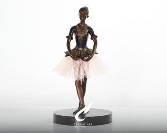 Escultura de bailarina em latão com tutu de renda verdadeira, estatueta de balé em técnica mista, presente para amantes da dança.