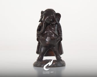 Estatueta de elefante antropomórfico em latão, elefante em pé com vestes, decoração de mesa.