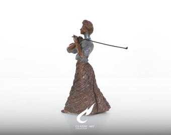 Escultura de Golfista em Latão, Estatueta Feminina Vitoriana, Peça Colecionável de Decoração Esportiva em Latão