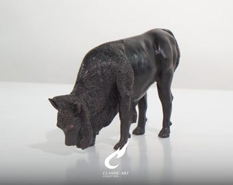 Escultura de bisão americano em latão, estatueta de búfalo pastando, decoração naturalista de animal.