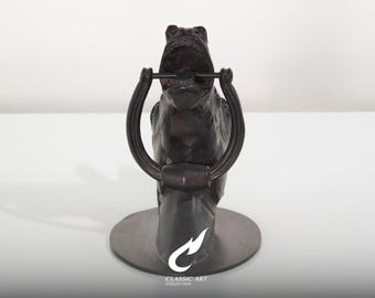Escultura de cabeça de cavalo empinada em latão com argola de freio, ornamento equestre para mesa.