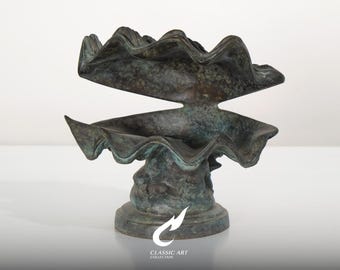 Escultura de concha gigante em latão com pérola de vidro, candeeiro de mesa náutico, decoração oceânica