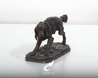 Escultura de cão Setter de caça em latão, estatueta de animal em pose de espreita, presente para amantes de cães.