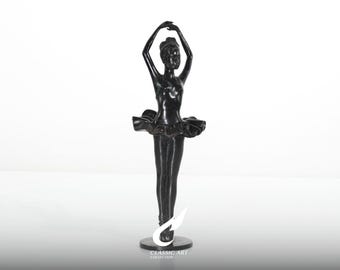 Escultura de bailarina em bronze, estatueta de dançarina na ponta dos pés com os braços erguidos, presente decorativo de balé.