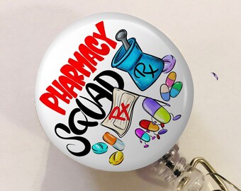 Pharmacy Squad Badge Reel - Pharmacist ID Badge Reel - Or Nurse - ID Retractable badge, ID Badge Reel - Pharmacist Gift - Pharmacy Gift