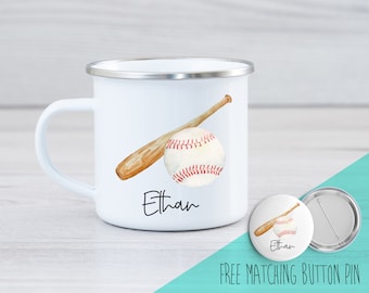 Personalized Camping Mug - Baseball Camping Mug - Baseball Enamel Mug - Personalized Camping Mug - Enamel Mug - Baseball Mug - Kids Mug