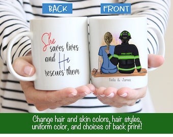 Nurse and Firefighter Couple Mug - Nurse Gift - Firefighter Gift  - Nurse Mug - Firefighter Mug - Customizable Mug