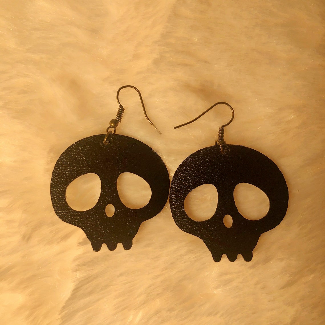 Skull Leather Earrings Leather Earrings Halloween Leather | Etsy
