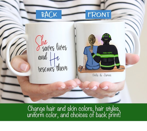 Nurse and Firefighter Couple Mug - Nurse Gift - Firefighter Gift  - Nurse Mug - Firefighter Mug - Customizable Mug