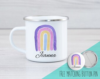 Personalized Camping Mug - Rainbow Camping Mug - Rainbow Enamel Mug - Custom Camping Mug - Enamel Mug - Pastel Rainbow Mug - Kids Mug