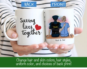 Nurse and Police Couple Mug -  Nurse Gift - Police Gift  - Nurse Mug - Police Mug - Customizable Mug - Couples Mug