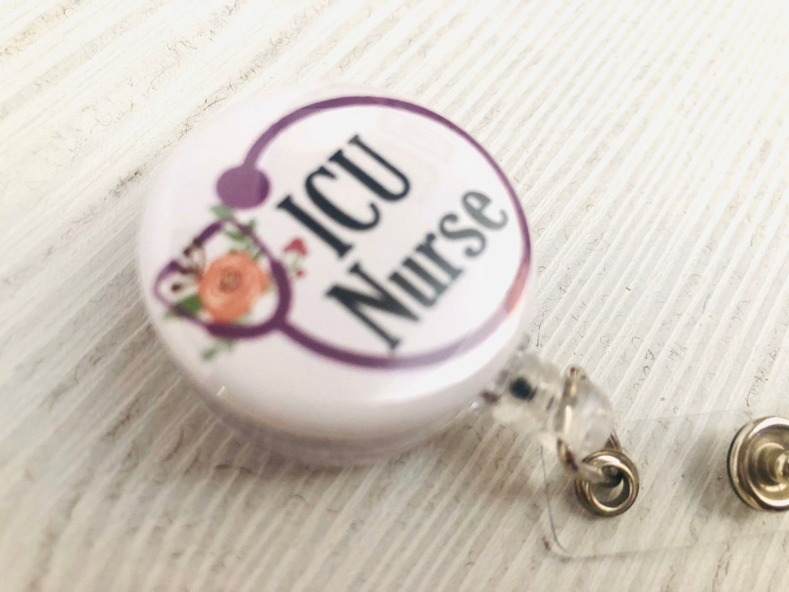 ICU Nurse Badge Reel RN Retractable badge holder ID Badge Etsy