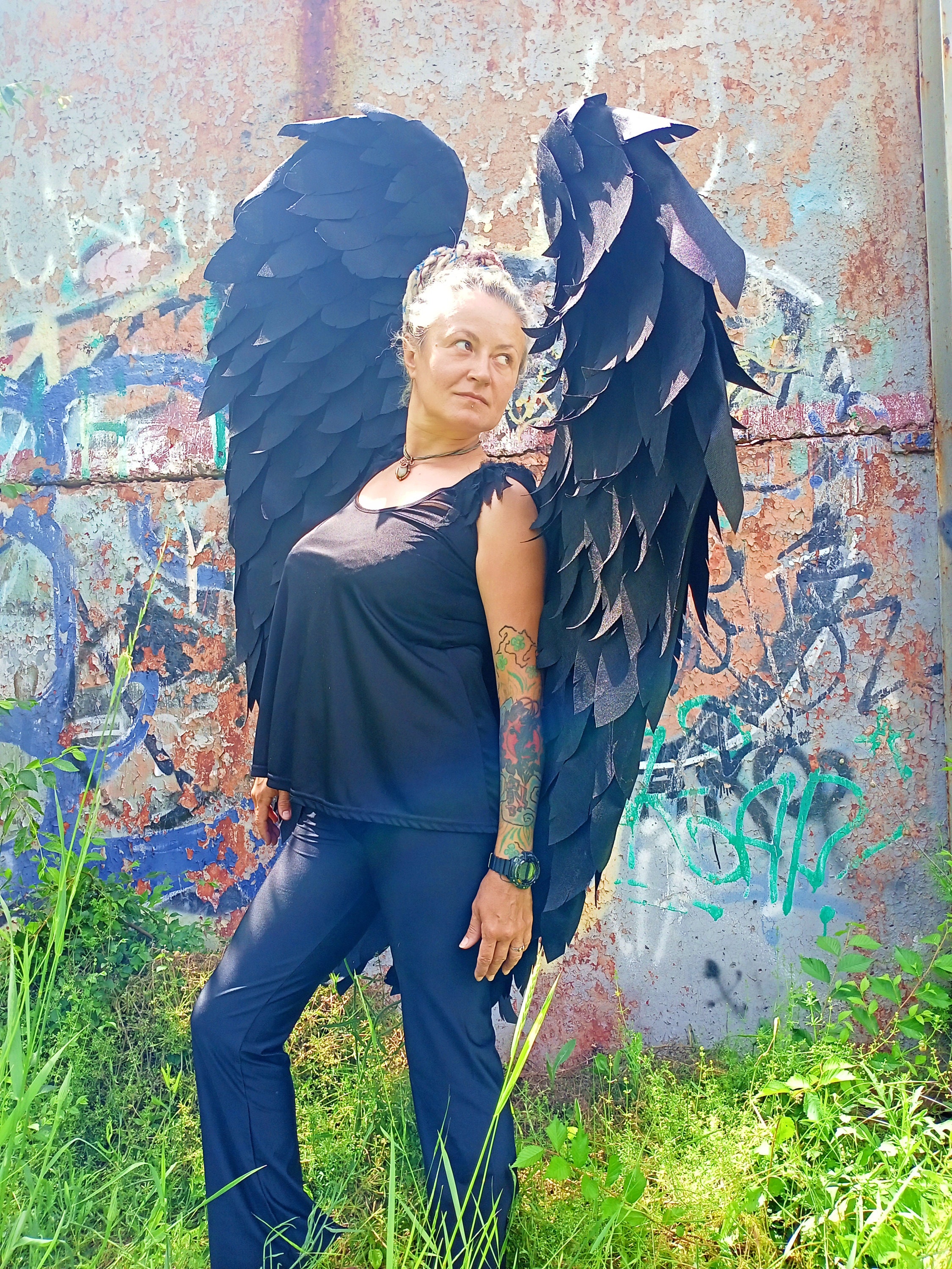 Angel Wings Adult Costume Black Angel Wings Helloween Costume Etsy UK