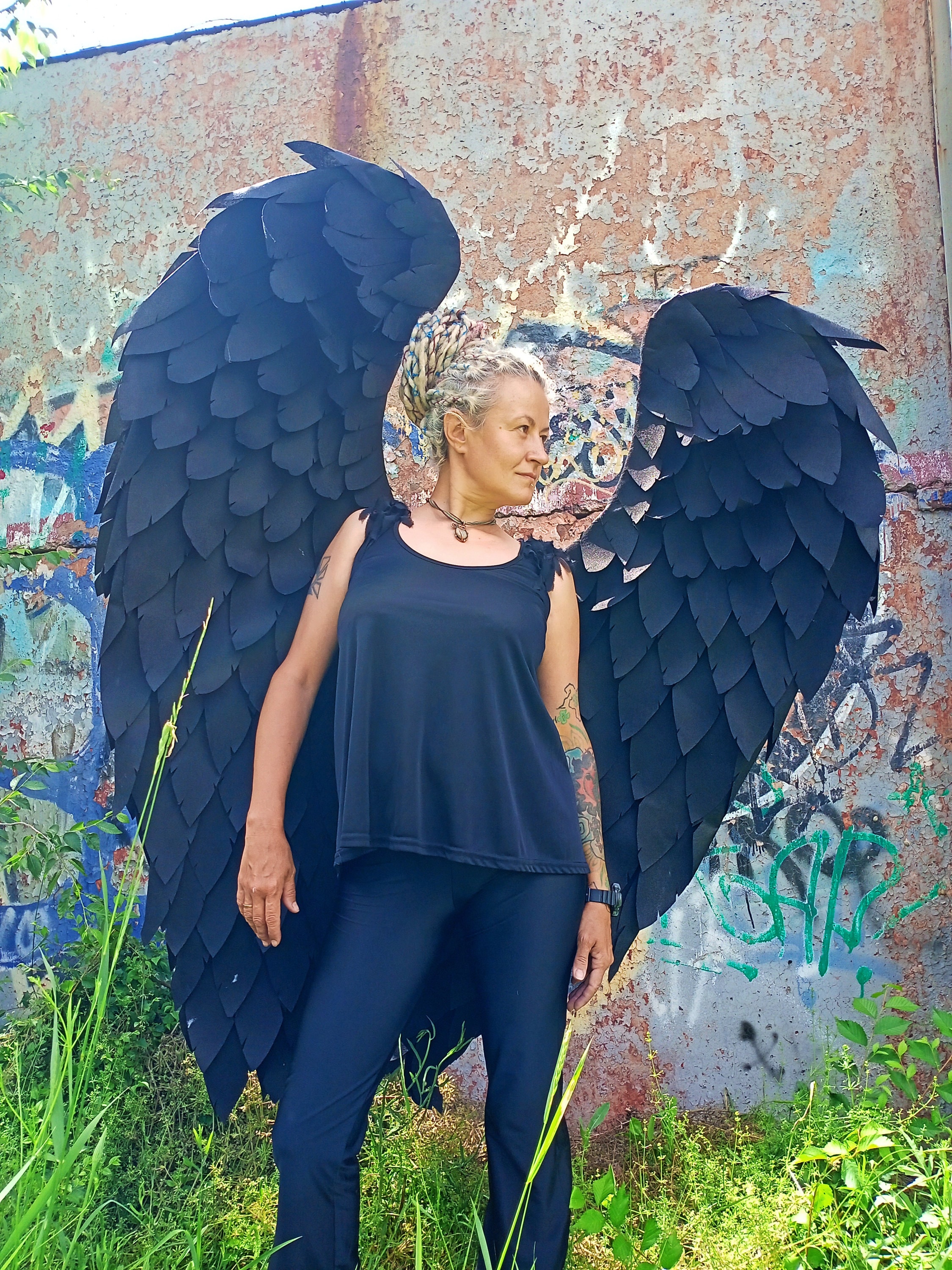 Angel Wings Adult Costume Black Angel Wings Helloween Costume Etsy