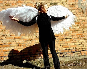 Disfraz de alas de ángel blancas con alas de ángel grandes y alas móviles