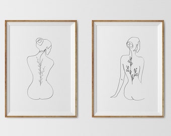 Serenity in Lines: Minimalist Nude Portraits with Flowers