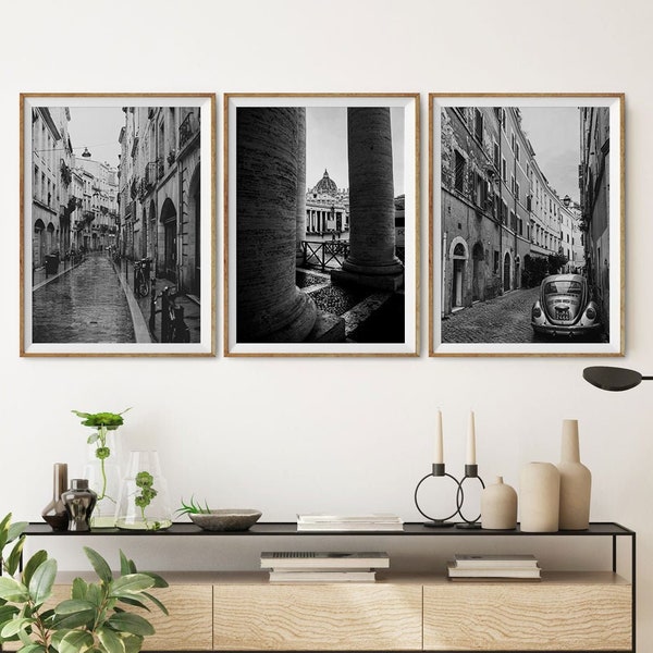 Set of 3 Italy Scene Black and White Photographs, Home Decor