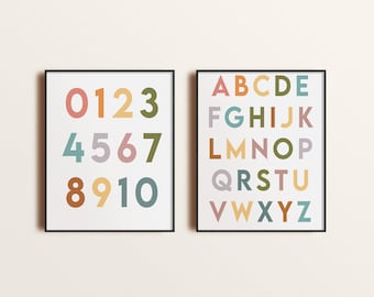Rainbow Alphabet and Numbers Poster Set: Nursery Wall Art (Digital Download)