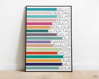 hello in different languages, Hello in many languages, Hello print, Hello poster, Wall print Guest, Hello quote