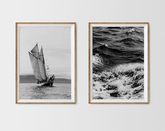 Nautical Photography Prints: Black and White Ocean Art Set (Digital Download)