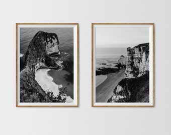 Black and White Beach Photography Prints: Coastal Wall Art Set (Digital Download)
