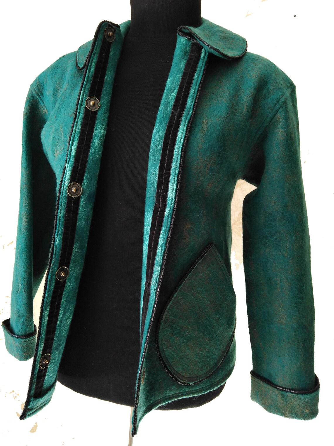 Dark Green Wool Jacket.green Felt Jacket.wool Handmade Jacket Etsy
