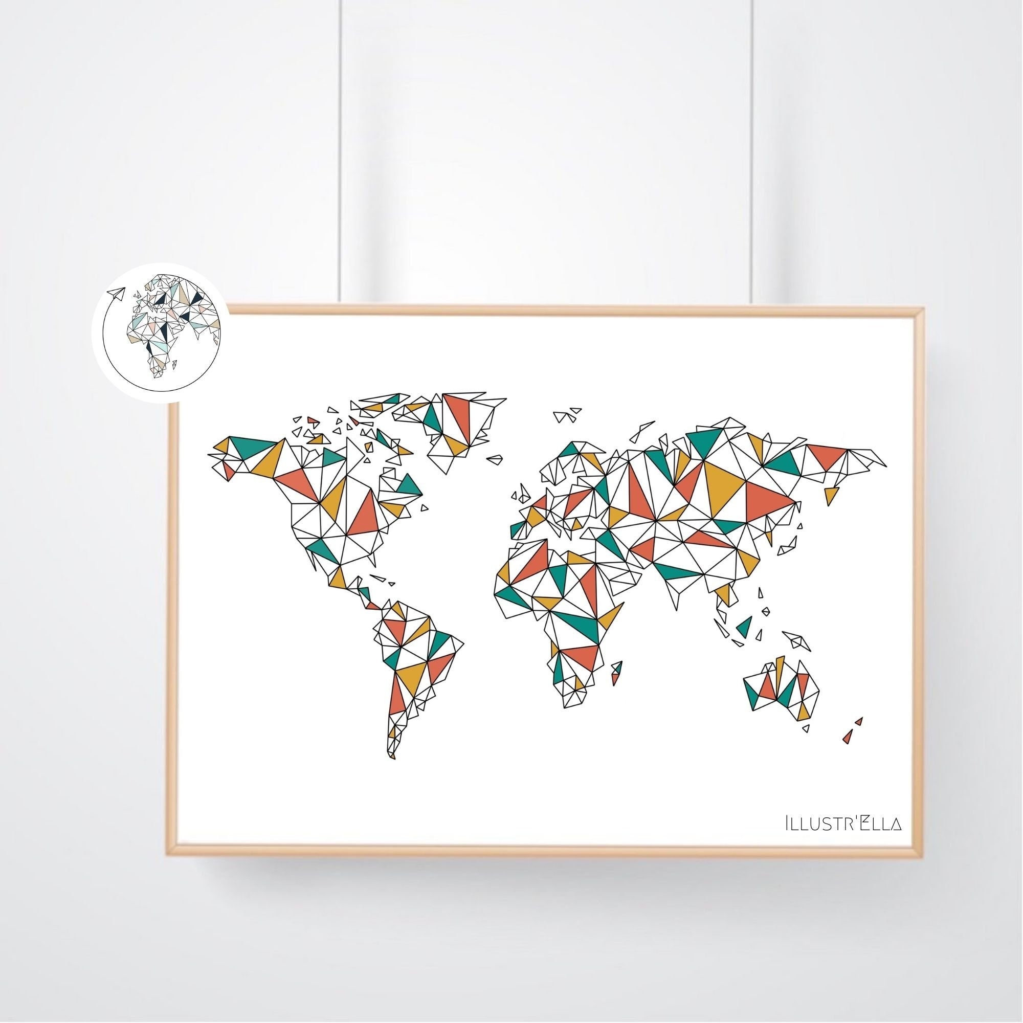 Affiche Carte Du Monde, World Map , Carte Monde Géométrique