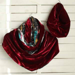Ruby Scarf and Hat Set - Red Chenille Fabric Scarf and Hat, Winter Scarf, Fall Scarf, Gift for Her