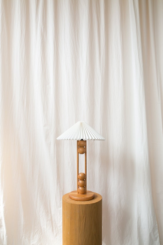 Scandinavian Pine Stacked Ball Lamp With Pleated Lampshade - Etsy Australia