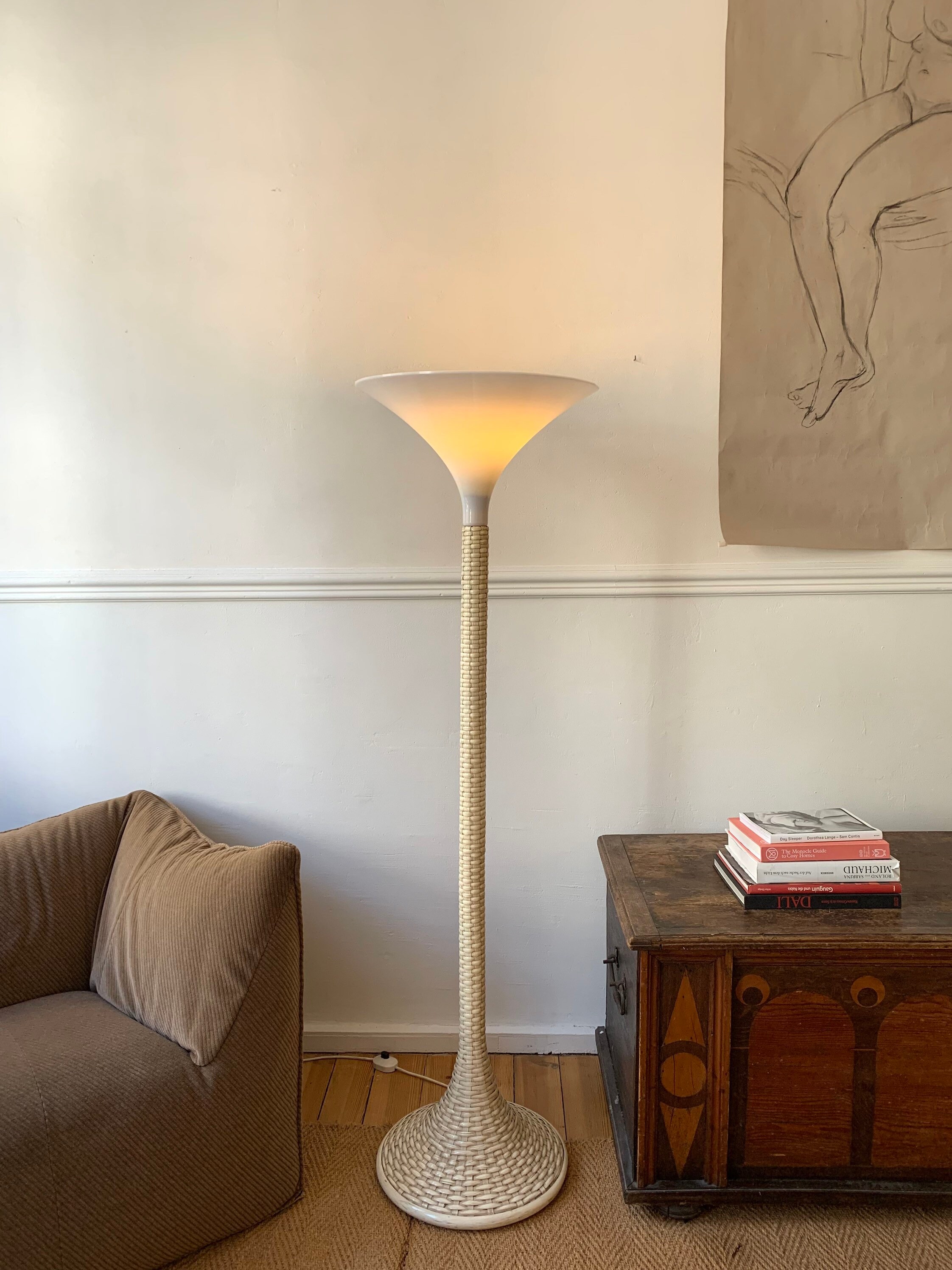 Vintage Rattan Torchiere Floor Lamp Etsy